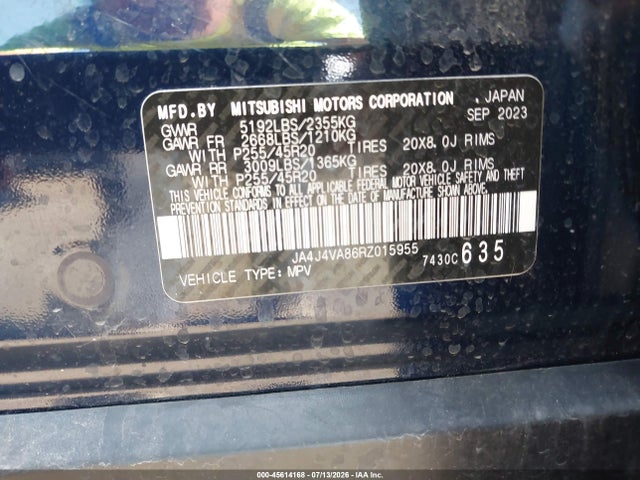 2024 Mitsubishi Outlander Se 2.5 S-awc მანქანა იყიდება აუქციონზე, vin: JA4J4VA86RZ015955, აუქციონის ნომერი: 45614168