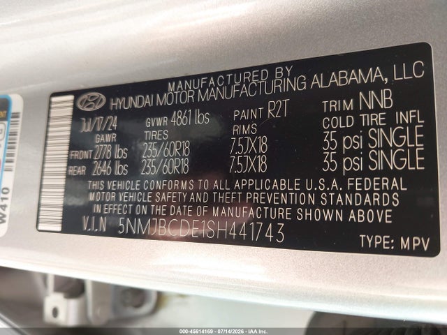Aukcja sprzedaży 2025 Hyundai Tucson Sel, vin: 5NMJBCDE1SH441743, numer aukcji: 45614169