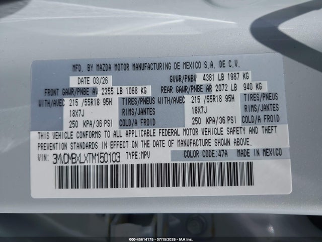 Продажа на аукционе авто 2026 Mazda Cx-30 2.5 S Aire Edition, vin: 3MVDMBXLXTM150103, номер лота: 45614175