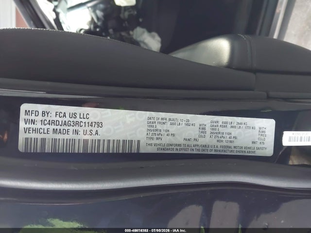 Продаж на аукціоні авто 2024 Dodge Durango Sxt Awd, vin: 1C4RDJAG3RC114793, номер лоту: 45614182