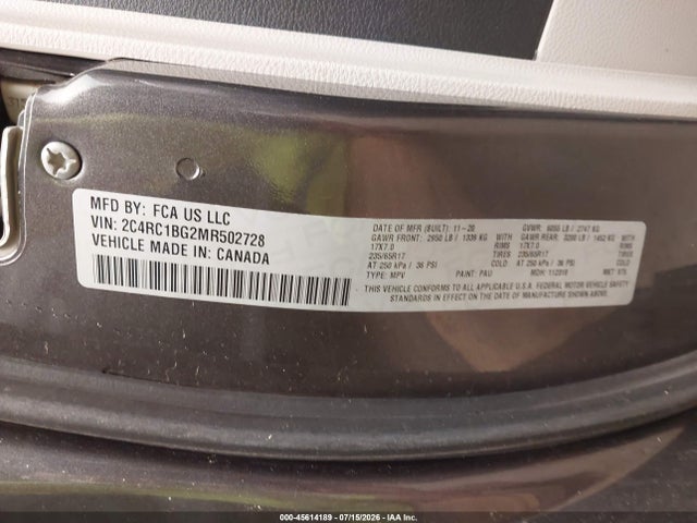 45614189 :رقم المزاد ، 2C4RC1BG2MR502728 vin ، 2021 Chrysler Pacifica Touring L مزاد بيع