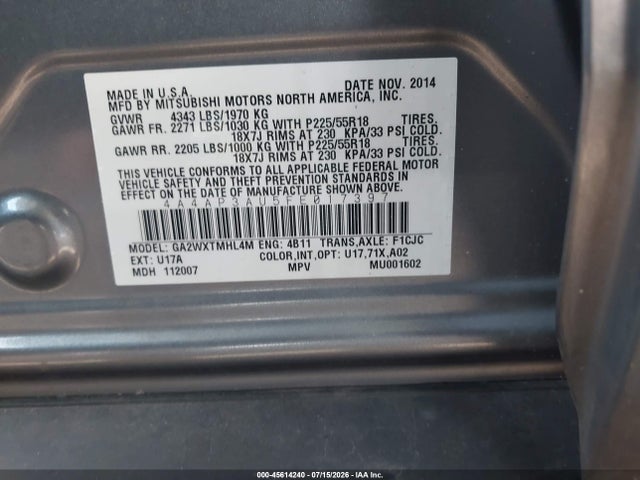 Продажа на аукционе авто 2015 Mitsubishi Outlander Sport Es, vin: 4A4AP3AU5FE017397, номер лота: 45614240