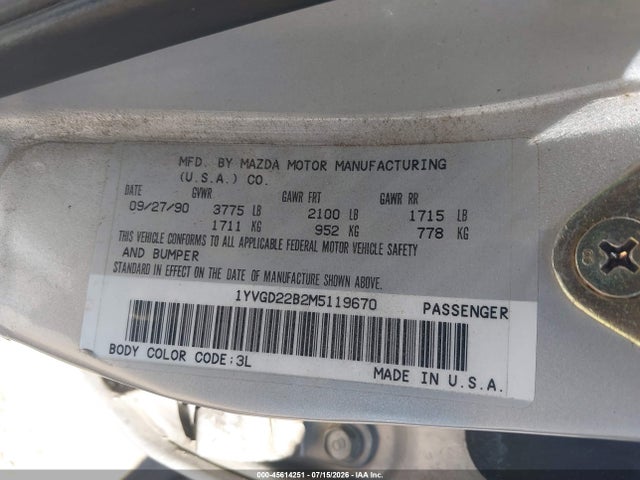 Продажа на аукционе авто 1991 Mazda 626 Dx/lx, vin: 1YVGD22B2M5119670, номер лота: 45614251
