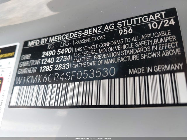2025 Mercedes-benz Amg Cle 53 მანქანა იყიდება აუქციონზე, vin: W1KMK6CB4SF053530, აუქციონის ნომერი: 45614259