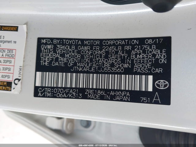 JTNKARJE1JJ553560 Toyota COROLLA IM