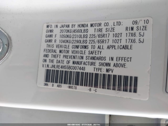 Aukcja sprzedaży 2011 Honda Cr-v Ex, vin: JHLRE4H55BC007448, numer aukcji: 45614342
