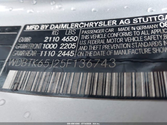 Продажа на аукционе авто 2005 Mercedes-benz Clk 320, vin: WDBTK65J25F136743, номер лота: 45614365