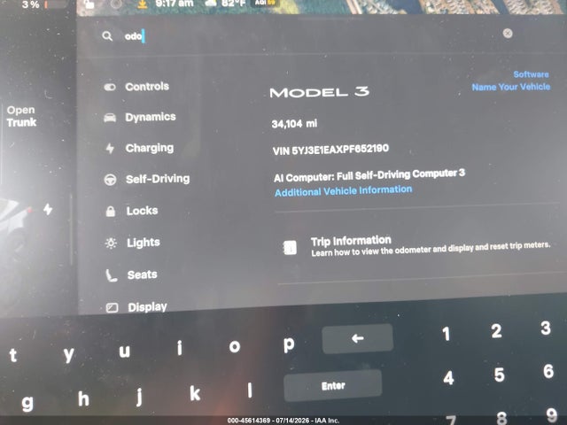 45614369 :رقم المزاد ، 5YJ3E1EAXPF652190 vin ، 2023 Tesla Model 3 Rear-wheel Drive مزاد بيع