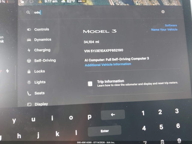 45614369 :رقم المزاد ، 5YJ3E1EAXPF652190 vin ، 2023 Tesla Model 3 Rear-wheel Drive مزاد بيع