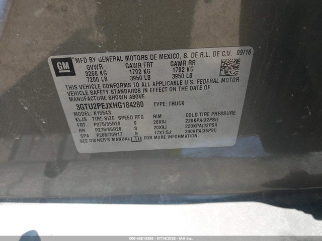 45614388 :رقم المزاد ، 3GTU2PEJXHG184280 vin ، 2017 Gmc Sierra 1500 Denali مزاد بيع