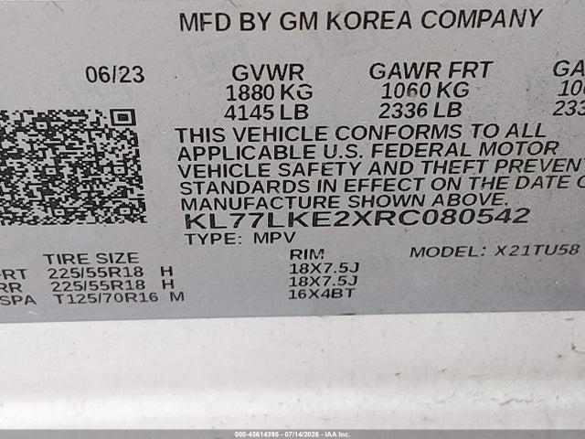 Продаж на аукціоні авто 2024 Chevrolet Trax Fwd Activ, vin: KL77LKE2XRC080542, номер лоту: 45614395