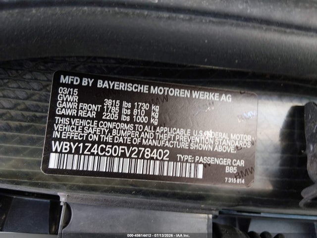 BMW I3 Base W/range Extender 2015 WBY1Z4C50FV278402 Image 9