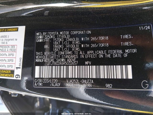 Aukcja sprzedaży 2024 Lexus Gx 550 Overtrail+, vin: JTJTBCDX6R5032657, numer aukcji: 45614414
