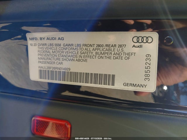 Продажа на аукционе авто 2024 Audi A6 Premium Plus 55 Tfsi Quattro S Tronic, vin: WAUL2BF26RN014929, номер лота: 45614428