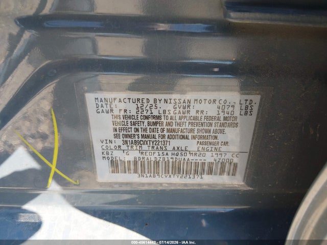 45614442 :رقم المزاد ، 3N1AB9CVXTY221371 vin ، 2026 Nissan Sentra Sv مزاد بيع