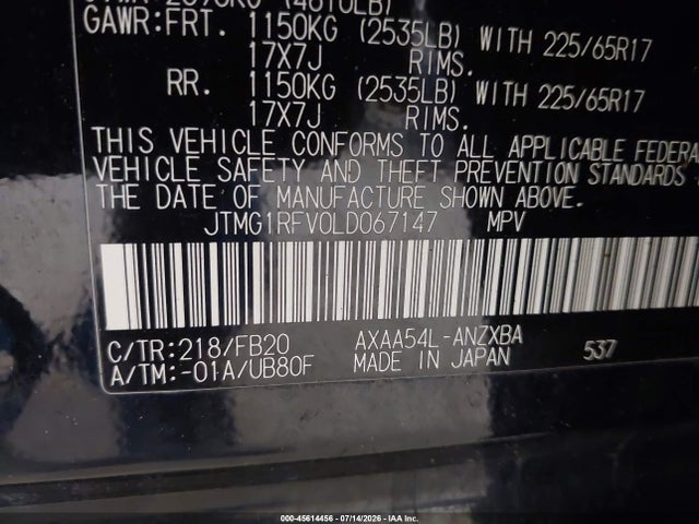 Продажа на аукционе авто 2020 Toyota Rav4 Le, vin: JTMG1RFV0LD067147, номер лота: 45614456
