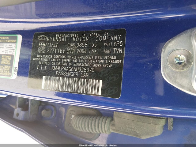 Продажа на аукционе авто 2022 Hyundai Elantra Limited, vin: KMHLP4AG6NU328370, номер лота: 45614482