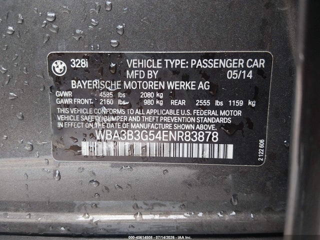 45614508 :رقم المزاد ، WBA3B3G54ENR83878 vin ، 2014 Bmw 328i Xdrive مزاد بيع