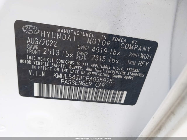 45614525 :رقم المزاد ، KMHL54JJ3PA055975 vin ، 2023 Hyundai Sonata Hybrid Limited مزاد بيع