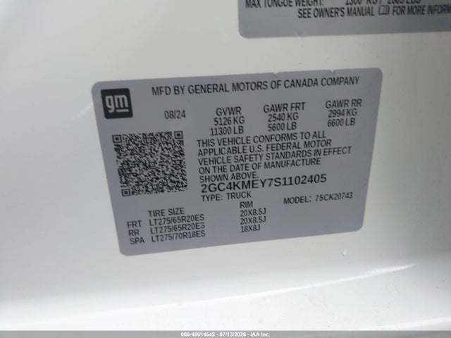 45614542 :رقم المزاد ، 2GC4KMEY7S1102405 vin ، 2025 Chevrolet Silverado 2500hd 4wd  Standard Bed Custom مزاد بيع