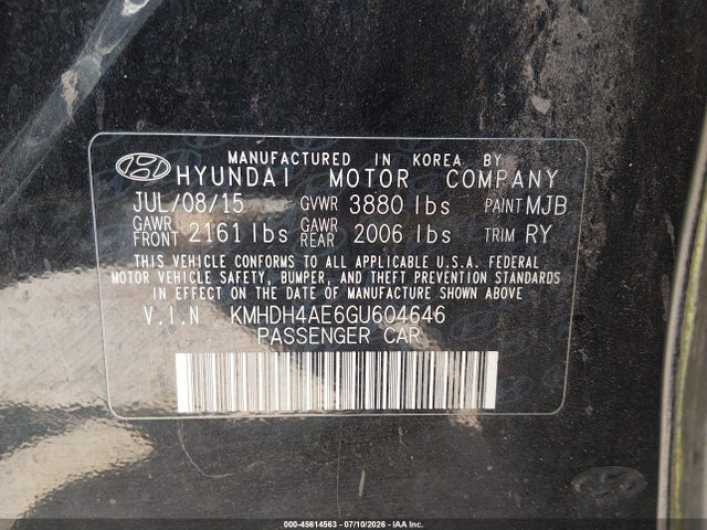 Hyundai Elantra Value Edition 2016 KMHDH4AE6GU604646 Image 9