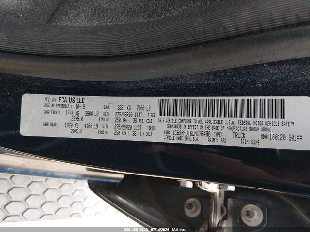 Продажа на аукционе авто 2020 Ram 1500 Laramie  4x4 5'7 Box, vin: 1C6SRFJT6LN178486, номер лота: 45614600