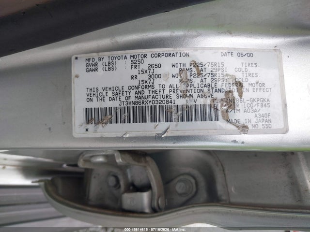 Продажа на аукционе авто 2000 Toyota 4runner Sr5 V6, vin: JT3HN86RXY0320841, номер лота: 45614615