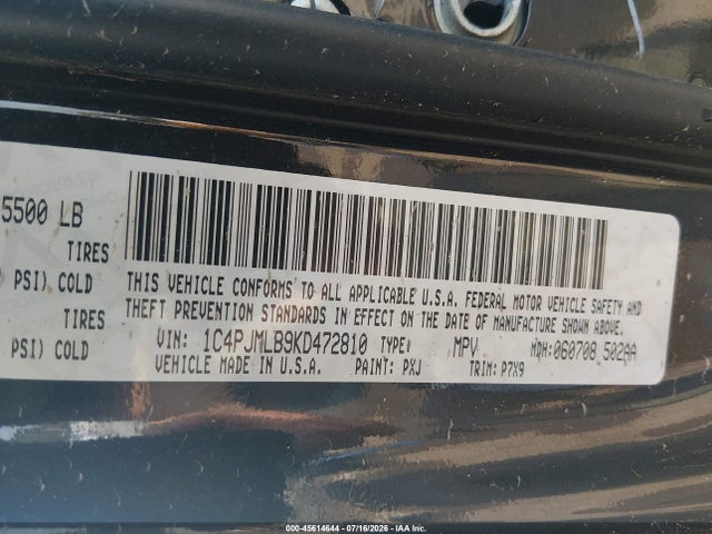Aukcja sprzedaży 2019 Jeep Cherokee Altitude 4x4, vin: 1C4PJMLB9KD472810, numer aukcji: 45614644