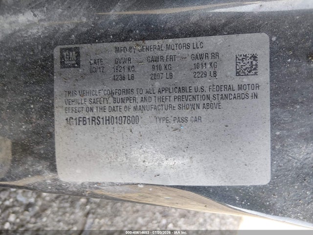 2017 Chevrolet Camaro 1lt მანქანა იყიდება აუქციონზე, vin: 1G1FB1RS1H0197800, აუქციონის ნომერი: 45614653