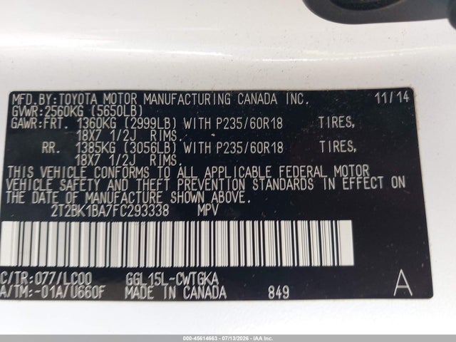 Aukcja sprzedaży 2015 Lexus Rx 350, vin: 2T2BK1BA7FC293338, numer aukcji: 45614663