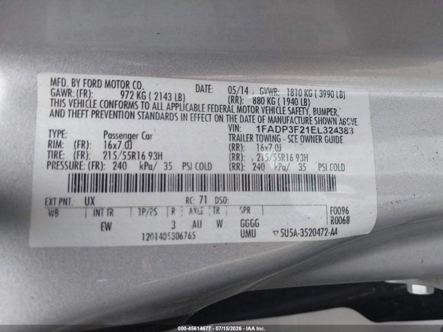 Ford FOCUS SE 2014 1FADP3F21EL324383 Image 9