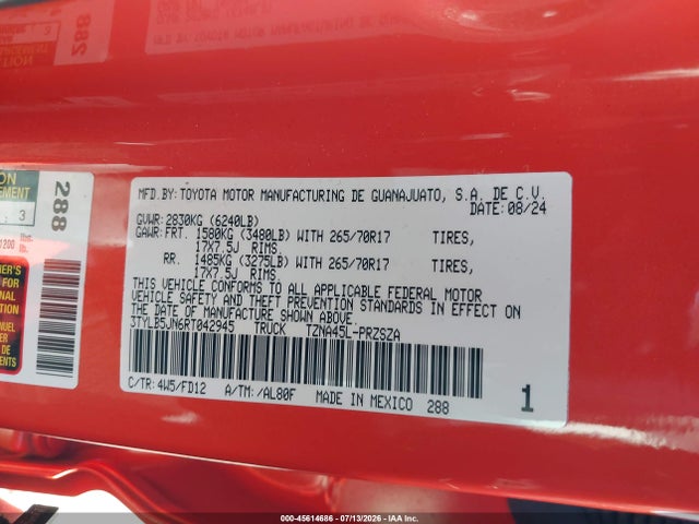 Aukcja sprzedaży 2024 Toyota Tacoma Trd Off Road, vin: 3TYLB5JN6RT042945, numer aukcji: 45614686