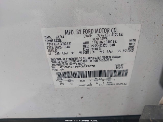 Продаж на аукціоні авто 2015 Ford Explorer Limited, vin: 1FM5K8F86FGA27078, номер лоту: 45614687