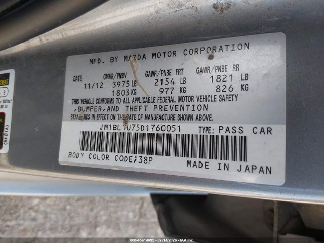 Aukcja sprzedaży 2013 Mazda Mazda3 I Sport, vin: JM1BL1U75D1760051, numer aukcji: 45614692