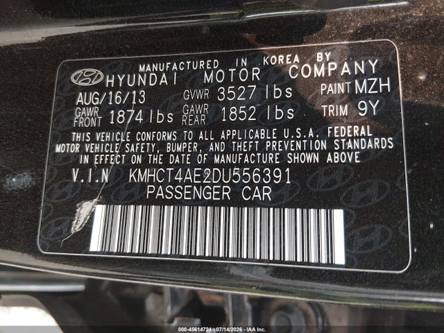 Продажа на аукционе авто 2013 Hyundai Accent Gls, vin: KMHCT4AE2DU556391, номер лота: 45614724