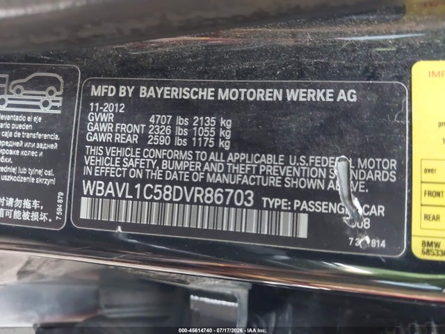 2013 Bmw X1 Xdrive28i მანქანა იყიდება აუქციონზე, vin: WBAVL1C58DVR86703, აუქციონის ნომერი: 45614740