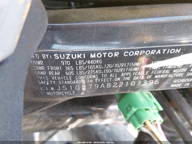 Продажа на аукционе авто 2002 Suzuki Gsx600 F, vin: JS1GN79A822103396, номер лота: 45614746