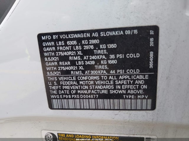 2016 Volkswagen Touareg Tdi Executive მანქანა იყიდება აუქციონზე, vin: WVGEP9BPXGD004877, აუქციონის ნომერი: 45614749