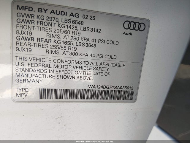 WA124BGF1SA035012 Audi Q6 E-tron Premium Plus Quattro