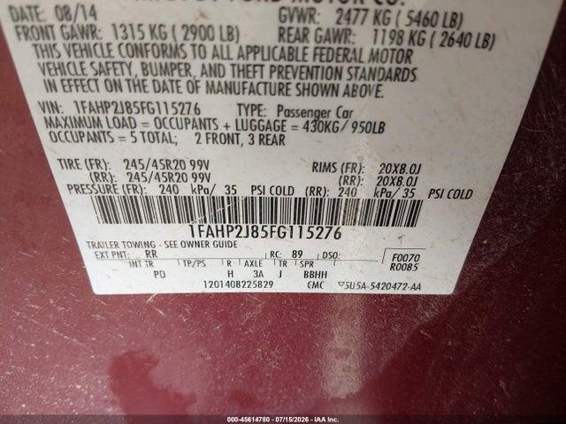 1FAHP2J85FG115276 Ford Taurus Limited