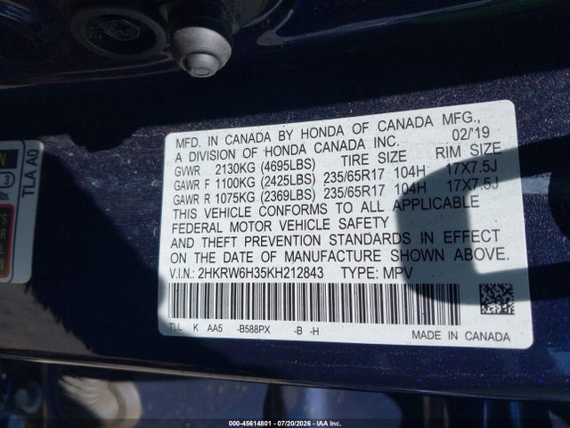 Honda CR-V LX 2019 2HKRW6H35KH212843 Image 9