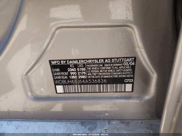 Aukcja sprzedaży 2004 Mercedes-benz E 320, vin: WDBUH65J64A536836, numer aukcji: 45614802