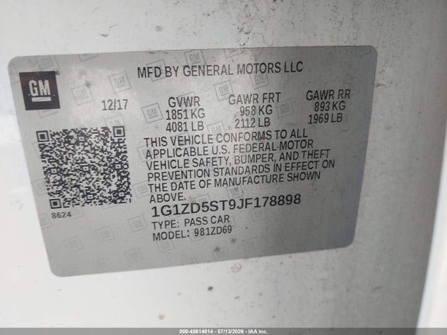 1G1ZD5ST9JF178898 Chevrolet MALIBU LT