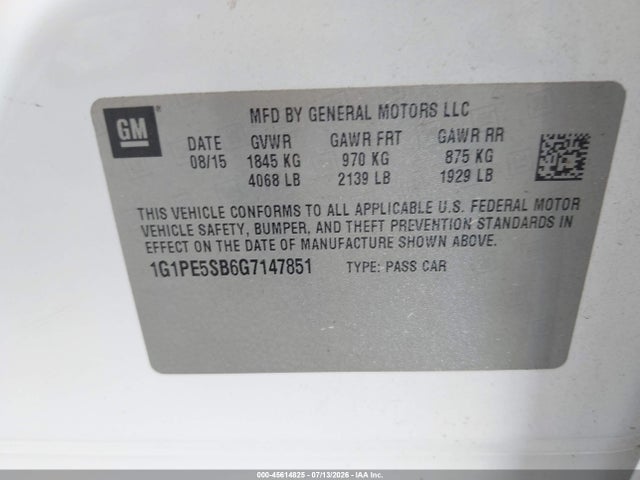 Продаж на аукціоні авто 2016 Chevrolet Cruze Limited 1lt Auto, vin: 1G1PE5SB6G7147851, номер лоту: 45614825