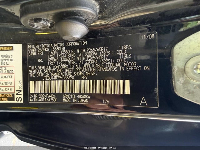 Aukcja sprzedaży 2009 Toyota 4runner Sr5 V6, vin: JTEBU14R79K038320, numer aukcji: 45614828