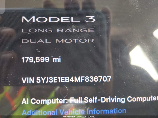 Tesla Model 3 Long Range 2021 5YJ3E1EB4MF836707 Image 15