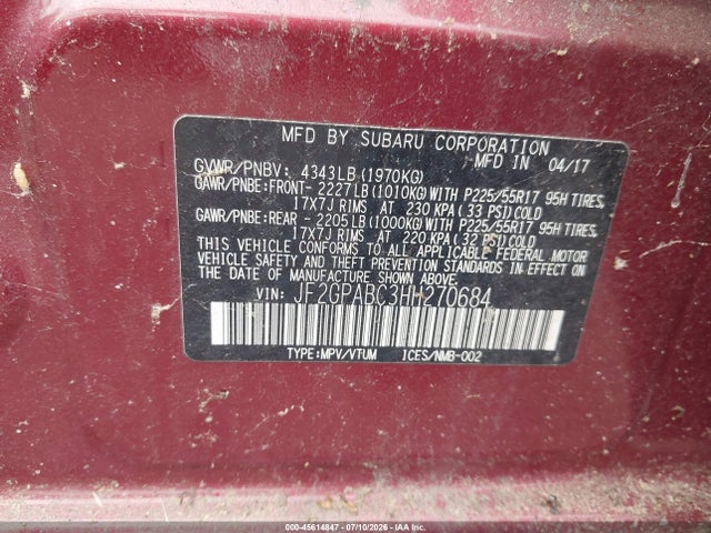 45614847 :رقم المزاد ، JF2GPABC3HH270684 vin ، 2017 Subaru Crosstrek 2.0i Premium مزاد بيع