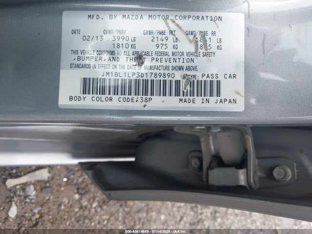 2013 Mazda Mazda3 I Touring მანქანა იყიდება აუქციონზე, vin: JM1BL1LP3D1789890, აუქციონის ნომერი: 45614849
