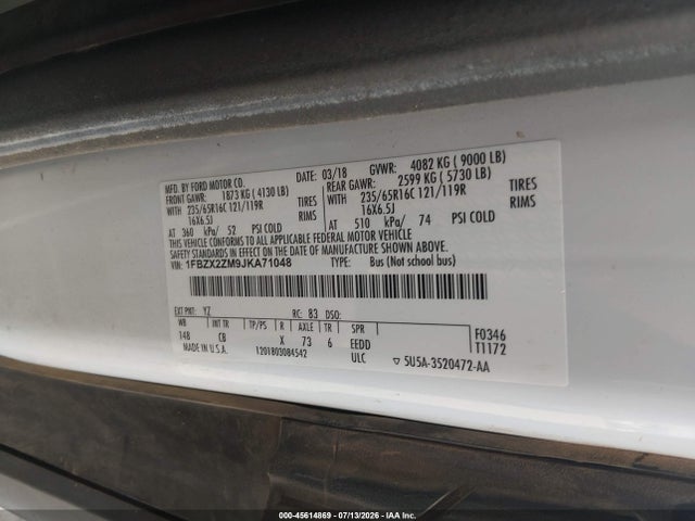 1FBZX2ZM9JKA71048 Ford Transit-350 Xl