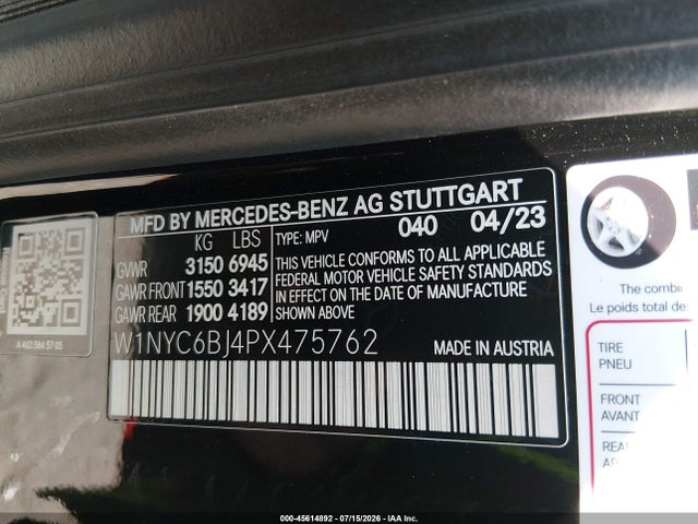 Продажа на аукционе авто 2023 Mercedes-benz G 550 4matic, vin: W1NYC6BJ4PX475762, номер лота: 45614892